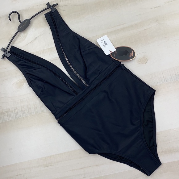 TED BAKER POINTELLE DEEP V SWIMSUIT Black NWT - Picture 3 of 11